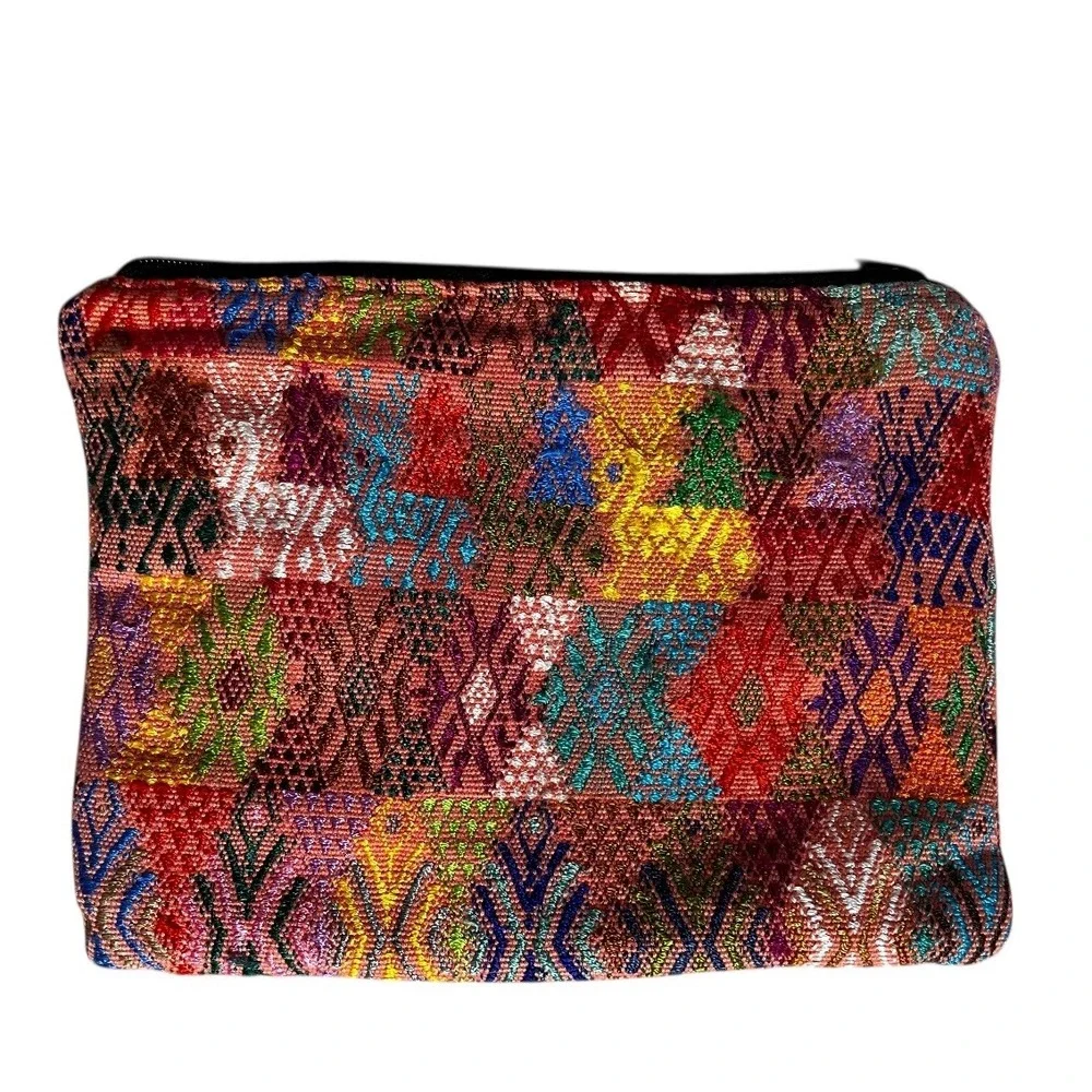 Artisan Revival Woven Geometric Pattern Zippered Pouch‎ Clutch Cosmetic Bag